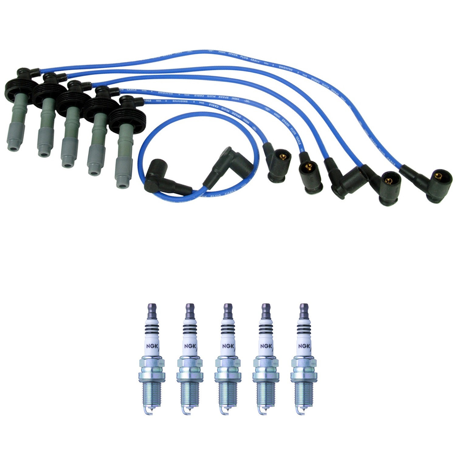NGK 7mm Wire Set and 5 Iridium Spark Plugs Kit For Volvo 850 2.3L 5L Gap 0.028