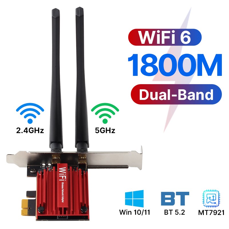 WiFi 6 AX1800 PCIE MT7921 802.11ax Dual Band Desktop Wireless