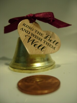 CHRISTMAS TREE ORNAMENT gold metal ring this bell wish them well wedding 1 1/4''