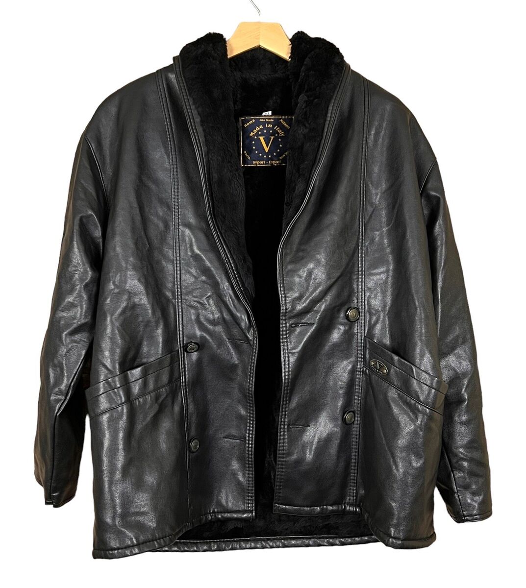 Vintage Alta Moda Leather Fur Trim Coat Made On Italy Men's Vintage Alta Moda Leather Fur Trim Coat Made On Italy Men's