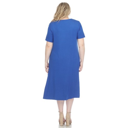 Plus Size Short Sleeve Pocket Swing Midi Dress - Picture 10 of 49