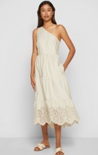 Gap Dress Midi Women One Shoulder Ivory Classic Embroidered Hem Preppy Sz 8T NWT