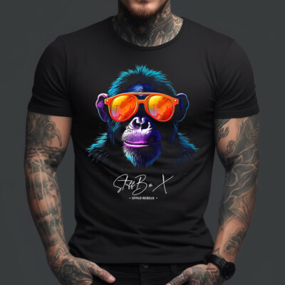 Stuff-Box Cool Monkey Männer Shirt schwarz 1015 Rundhals, Baumwolle NEU