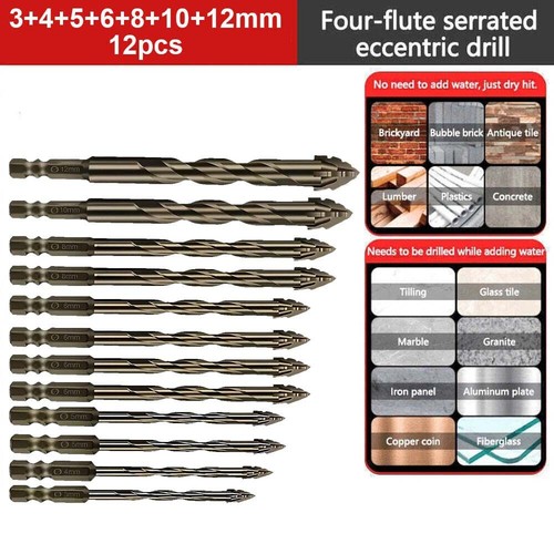 12Stk Sägezahn-Exzenterbohrer Exzenterbohrer-Set vierschneidiger Sägezahn-Bohrer - Picture 2 of 19
