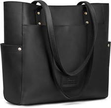 S-zone Genuine Leather Tote Bag Large Shoulder Purse Work Vintage Black 