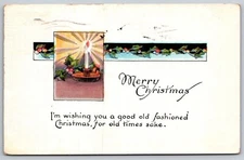 Merry Christmas DB Postcard Candle Holly Berries Old Fashioned 