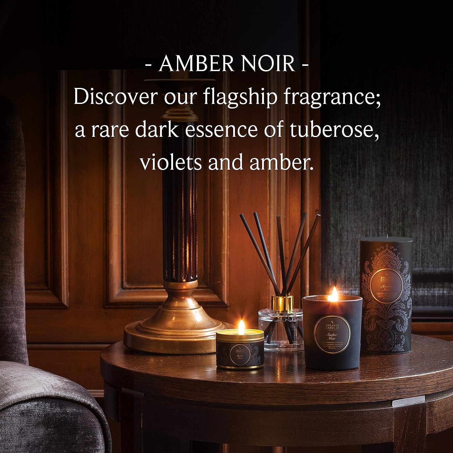 Shearer Candles Amber Noir Scented Jar Candle with Gold Lid, Black