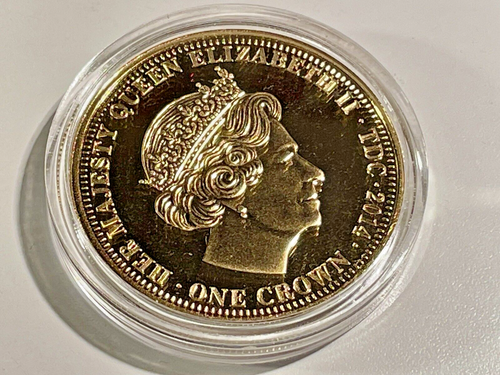 2014 Queen Elizabeth II Jubilee Monarch 24K Gold Plated One Crown Coin with Pope - Picture 2 of 3
