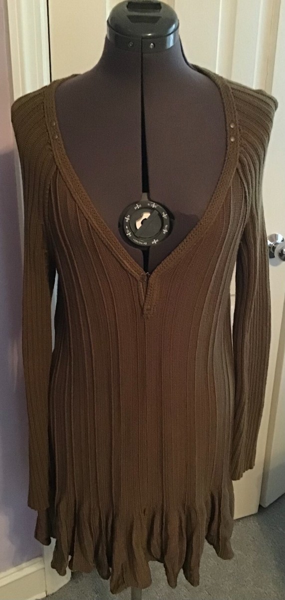 Free People Women's M Olive Green Sweater Dress Long Sleeve V-Neck Ruffle Ribbed | eBay Free People Women's M Olive Green Sweater Dress Long Sleeve V-Neck Ruffle Ribbed | eBay