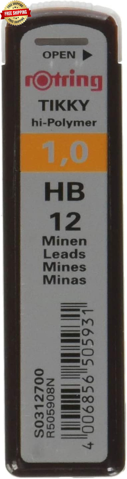 Rotring Replacement Leads for Tikky Mechanical Pencils, 1.0 Mm, Hard Black (HB) 