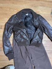 Vintage Frenchi Moto Motorcycle Bomber Brown Leather Zip Jacket Size Medium
