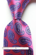 Classic Paisley Pink Blue JACQUARD WOVEN 100 Silk Men's Necktie Tie