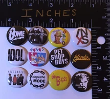 new wave Pin Set 80s Pins Devo Bowie Shop Boy Pretender Joy Division 1 Inch Inxs