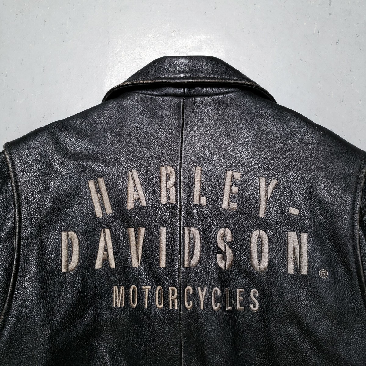 Vtg Harley Davidson Black Leather Motorcycle Jacket D Pocket Sz L