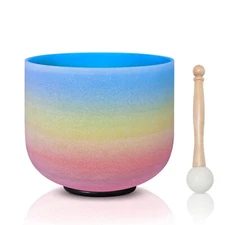 CVNC 440Hz 8"G Throat Chakra  Rainbow  Crystal Singing Bowl Sound Heal Gift
