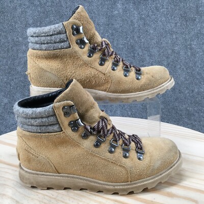 Sorel Waterproof Boots Womens 8 Ainsley Conquest Beige Suede Lace Up NL3298-373