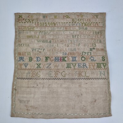 Antique George II Needlework Alphabet Sampler Dated 1751