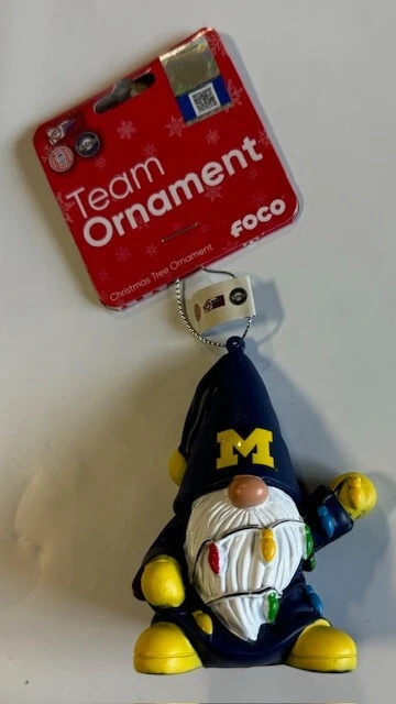 Gnomo Natalizio In Metallo Michigan Wolverines - Decorazione Ufficiale 9,5x63,5 Cm