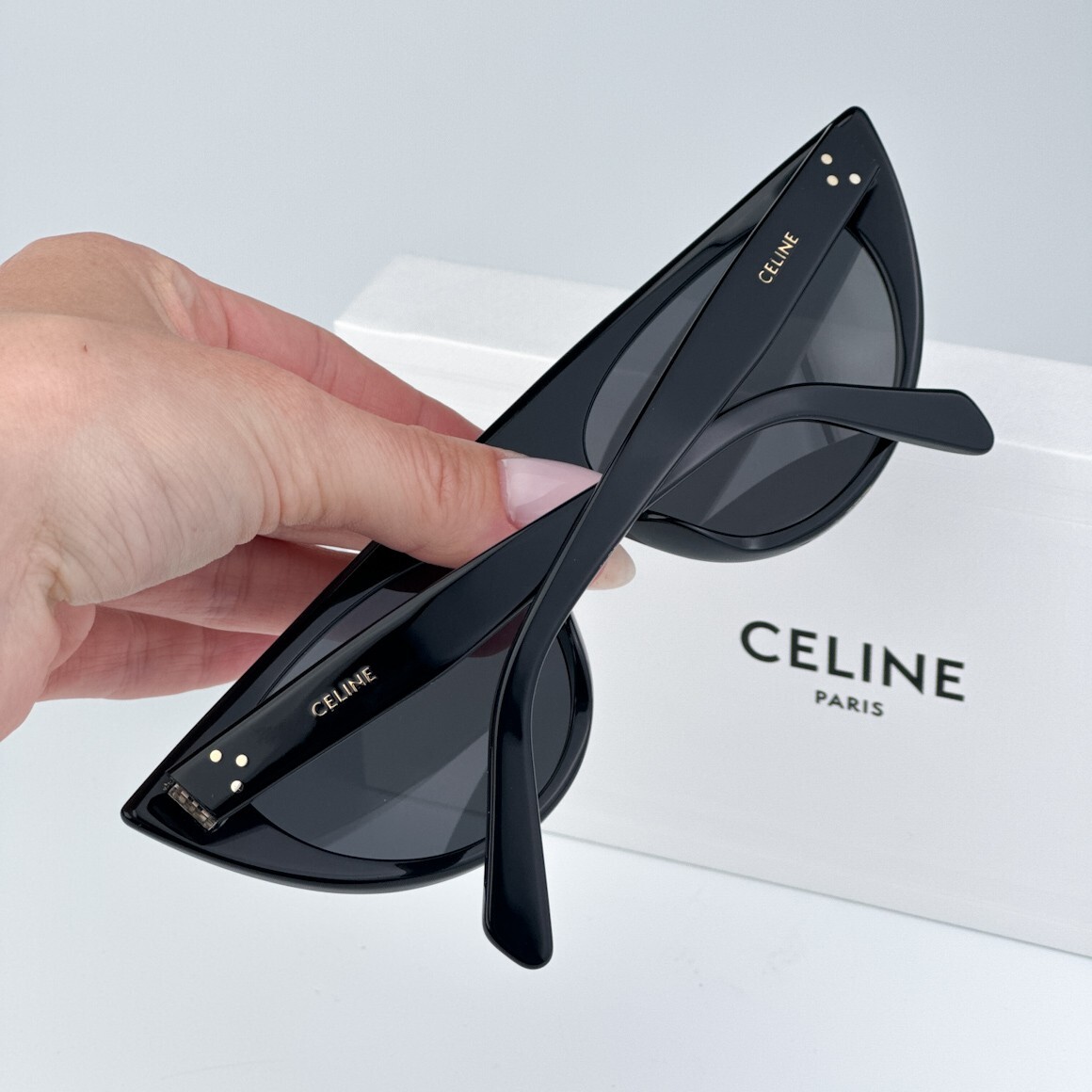 Celine Women Sunglasses Shiny Black Smoke Grey Geometric  display picture 2