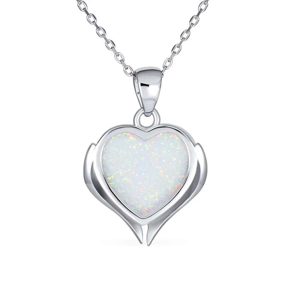 Ожерелье в форме сердца с фианитами белый опал крылья ангела серебро 925 пробы - Изображение 2 из 4