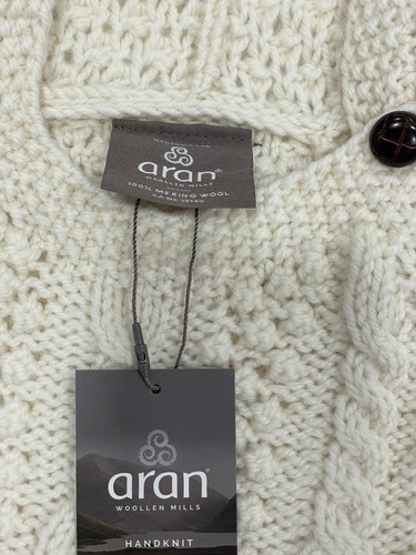 NWT Aran Woollen Mills Baby Large Hand Knit Side Fastening Wool Sweater Hoodie - Picture 4 of 5