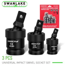 3pc Impact Universal Swivel Socket Set 3/8" 1/4" 1/2" Drive U-Joint 360 Degree