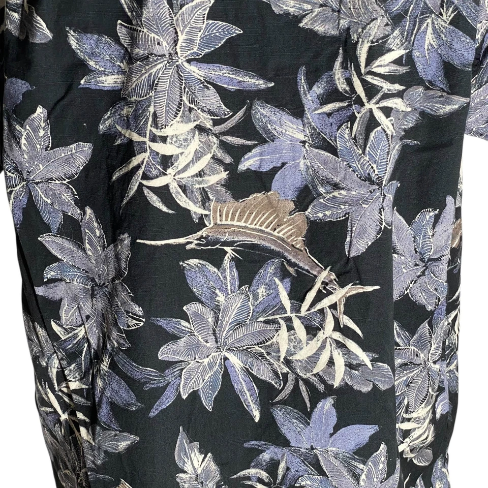 Camisa Hawaiana Columbia XL Flores Florales Pez de Caza Negra Gris Foto 4 de 4