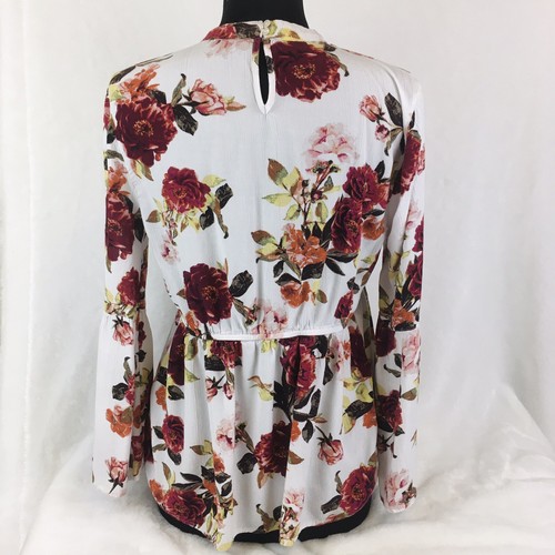 Blusa floral A.N.A cuello de garganta mangas largas de campana para mujer talla mediana M - Imagen 4 de 10
