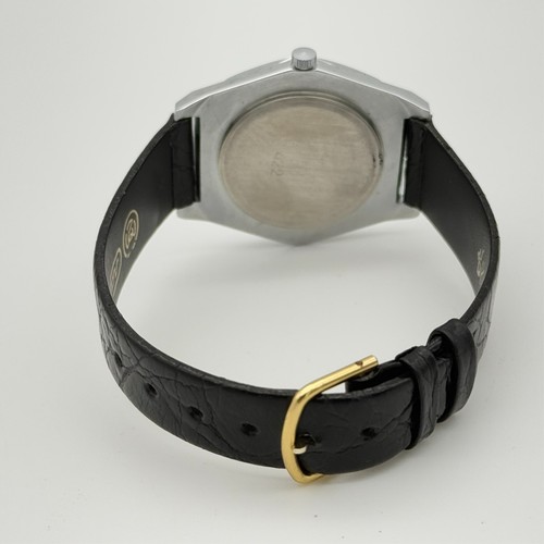 Vintage 1990s Men's SLAVA Russia Silver Tone Quartz Watch, Black Leather UNWORN - Picture 5 of 7