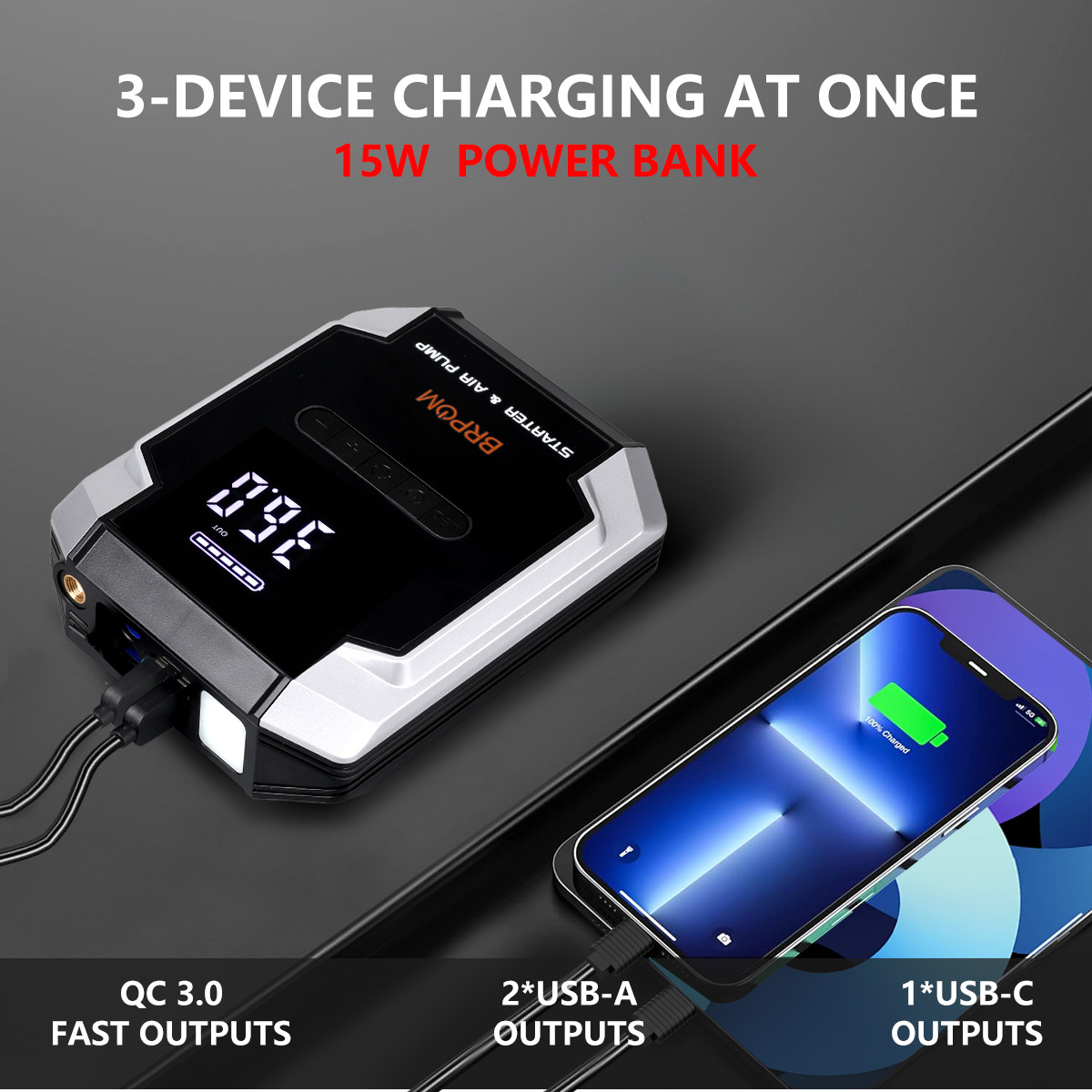 8500A Car Jump Starter With Air Compressor Pack Booster 12V Power Bank