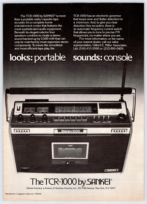 1977 SANKEI TCR-1000 PORTABLE RADIO CASSETTE Vtg 8