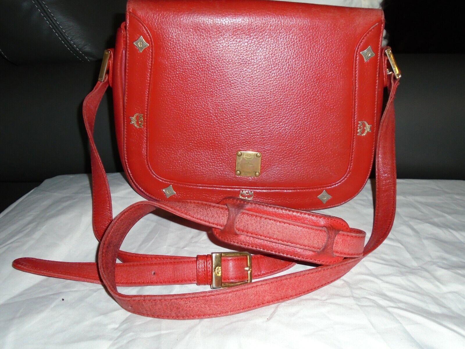 Vintage Red MCM Munchen Satchel Handbag shoulder bag