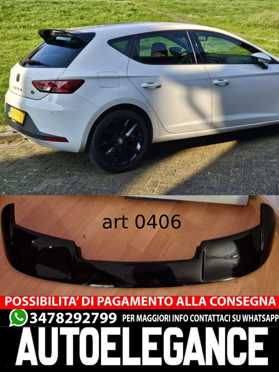 SPOILER ADAPTÉ POUR SEAT LEON 5F 5 PORTES 2012-2020 LOOK R300 NOIR BRILLANT
