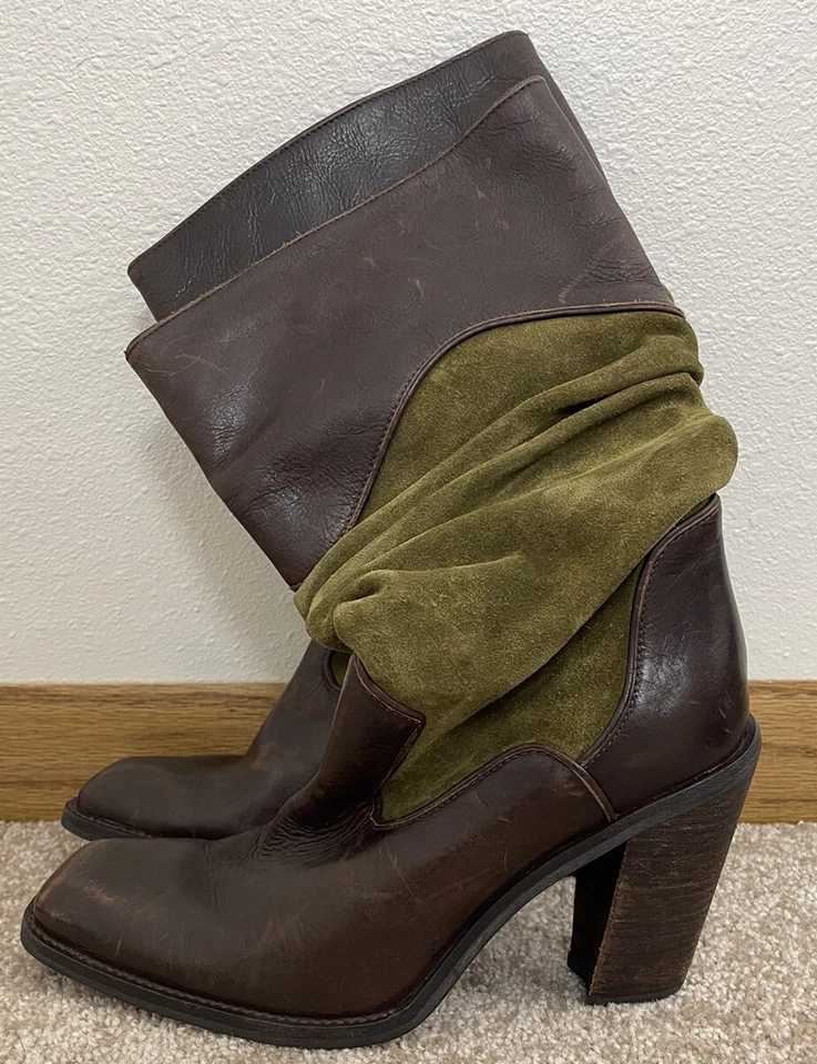 Antonio Melani Botas Mujer Verde Marrón Gamuza Cuero Zapatos Talla 8.5M Foto 2 de 4