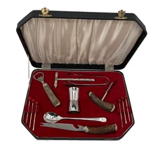 Viners Ltd Of Sheffield England Stag Handle Silver Bar Tool Set 13 Piece Vintage