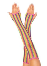 Brand New Rainbow Net Fingerless Arm Warmer Gloves Leg Avenue 2036