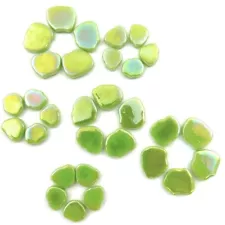 25 Tiles Iridescent Lime Green  Petal Flower Shapes Glass Mosaic Tile Pieces