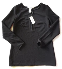 Women's Studio M Black Ribbed Faux Leather Piped Pullover Tunic Top-Size S