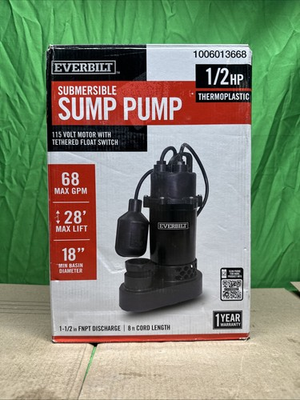 #ad Everbilt HDSP50W 1 2 HP Submersible Aluminum Sump Pump with Tethered Switch $52.24