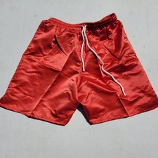 Vtg Poly Satin Soccer Shorts Red Shiny Glanz Running Silky Size Medium