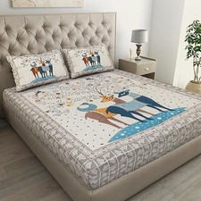 BOHOBAZARINDIA 100 Cotton Double Bedsheet Set Gray Jaipuri Print with 2 Pillow
