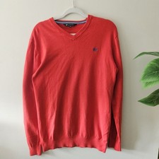 CREW CLOTHING Mens V Neck Cotton Jumper Size Medium Red VGC