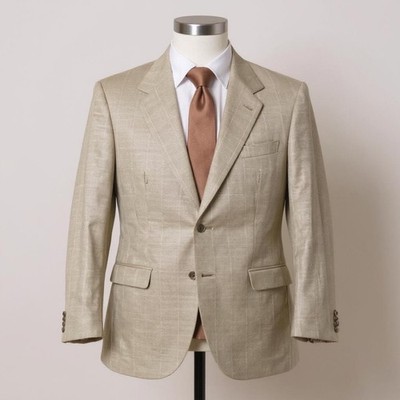 Brioni Augusto Sport Coat Suit Jacket Italy Made Wool Plaid Light Brown 46 L Men