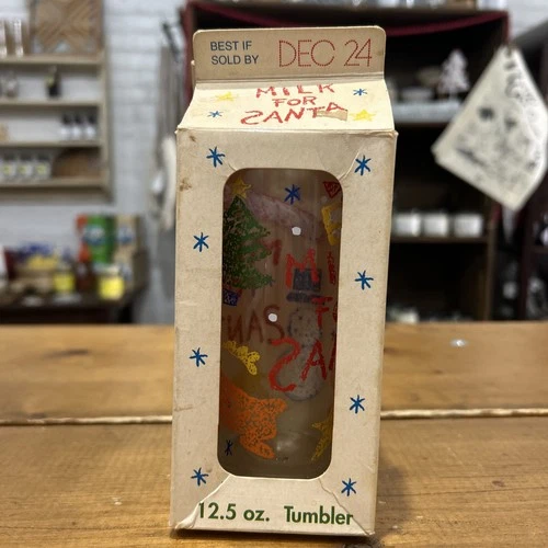 Vintage Milk For Santa Drinking Tumbler Glass Christmas Eve Anchor Hocking