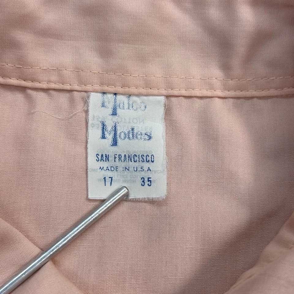 Vintage 60s Western Pearl-Snap Shirt Peach Pink Sz Large 17 35 Made In USA - Image 2 of 4