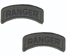 2 US Army Ranger Tab Patch ACU Grey Tactical Hook Back (2 1/2" in)