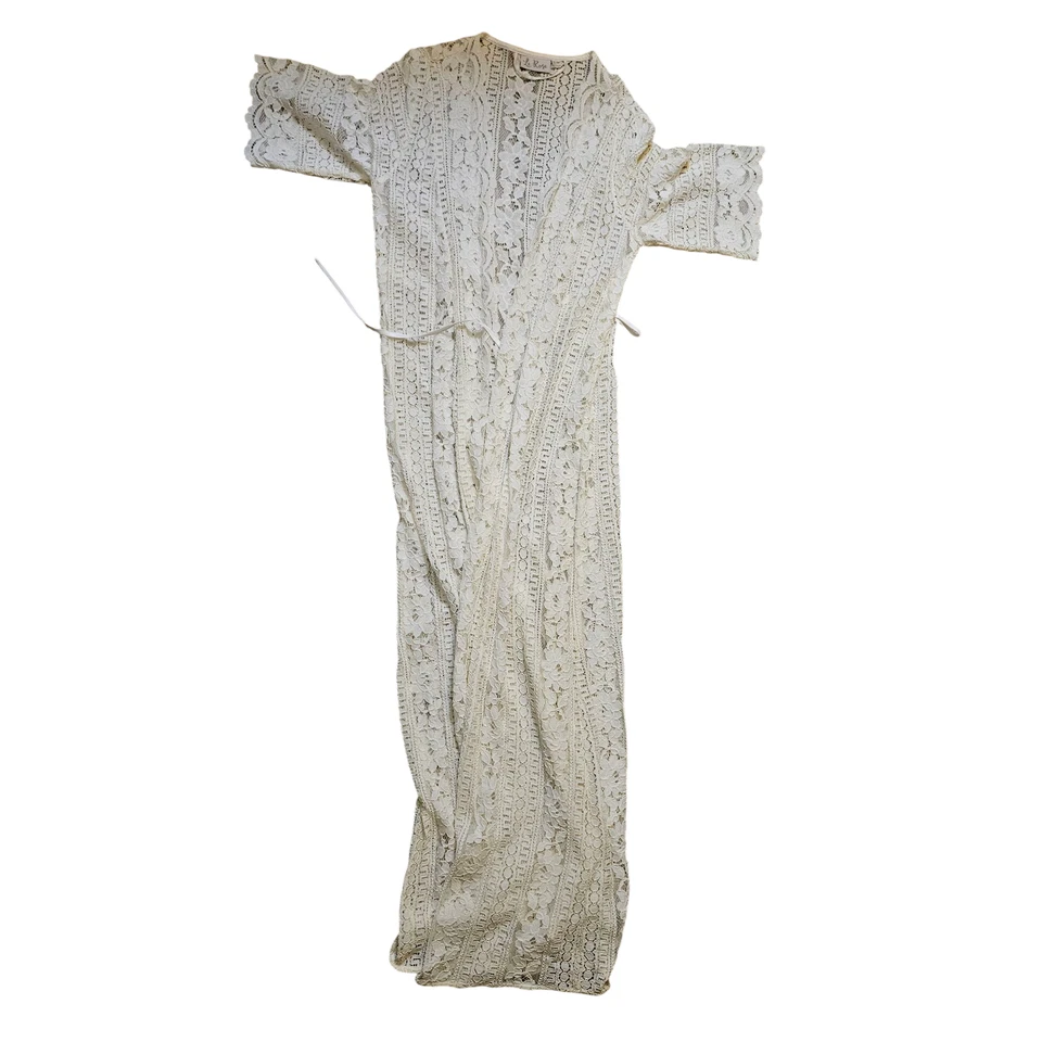 Bata de encaje vintage Le Rose Creme para mujer talla pequeña mediana Foto 3 de 4