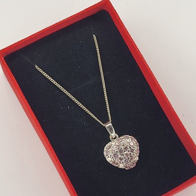 925 Silber Rosa Pavé Herz Anhänger Halskette Geschenk Verpackt
