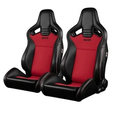 Braum® Black Leatherette & Red Fabric W/ Red Stitch ELITE-V2 Racing Seats - Pair