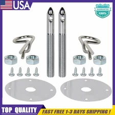 Universal Stainless Steel Chrome Mount Hood Pin Pins Plate Bonnet Lock Kit New